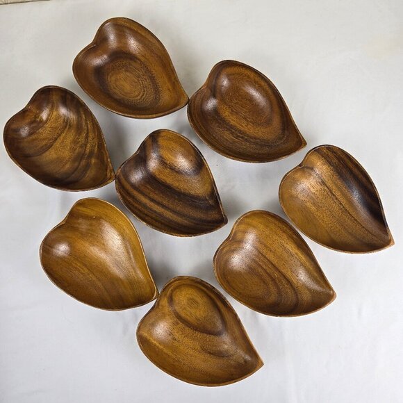 Vintage Monkey Pod Wood Salad Bowl Set - 1 Large Serving Bowl 8 Individual Bowls - Picture 2 of 14